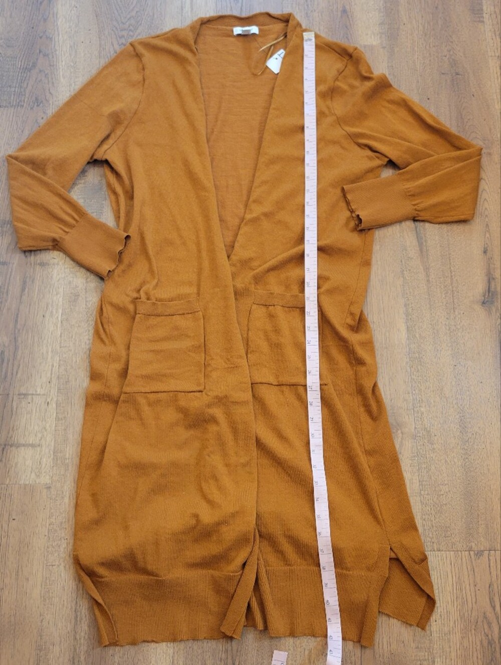 Long Open-Front Knit Cardigan in Rust - Picture 3 of 4